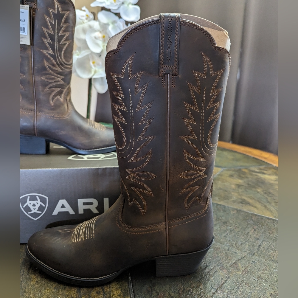 Ariat Women's Dark Brown Western Boots with Stitching - Picture 3 of 12